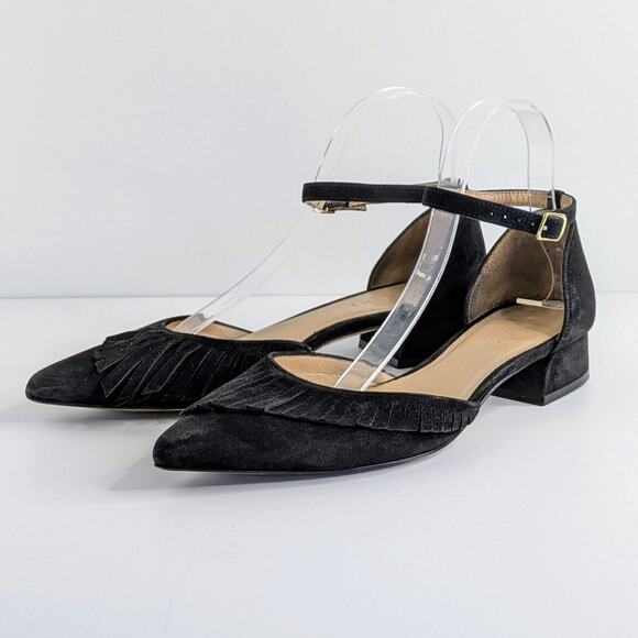 M. Gemi Shoes Womens 40 Black Suede Fringe Pointy Toe Ankle Strap Low Heel - Picture 14 of 14